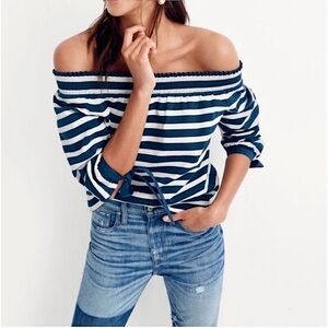 J. Crew Navy and white stripe off the shoulder top xxs nwt